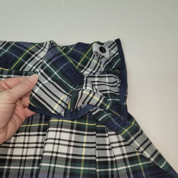 School Apparel Inc Plaid Pleated Skirt Kids Size 6 Reg Green Navy Yellow Tartan - Picture 4 of 5